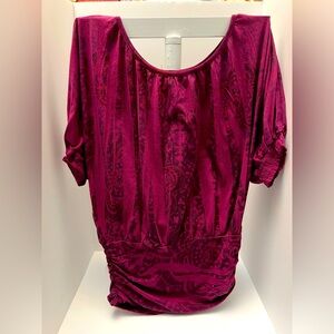 Wet Seal blouse two toned hot pink, puffy sleeves rouged sides size Xsmall